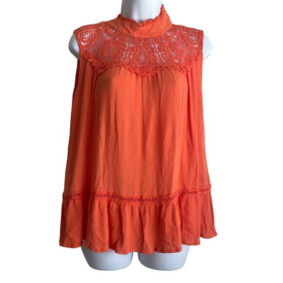 And The Why Women Tunic Top S Orange Crochet Paisley Gauzy Lace Cottage Boho Y2K - Picture 1 of 11